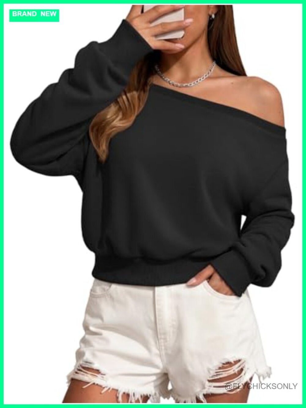 Off Shoulder Sweatshirt Long Sleeve Crop Top French Terry